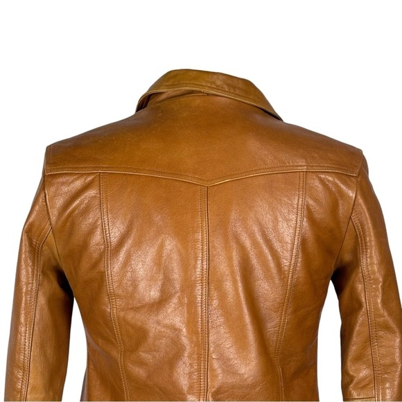 STEVE MADDEN Y2K RETRO 70'S CARAMEL LEATHER BUTTON DOWN CAR COAT JACKET - Picture 10 of 15